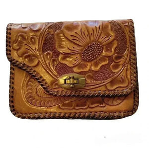 Hand tooled floral tan leather clutch see all pics for approxima…